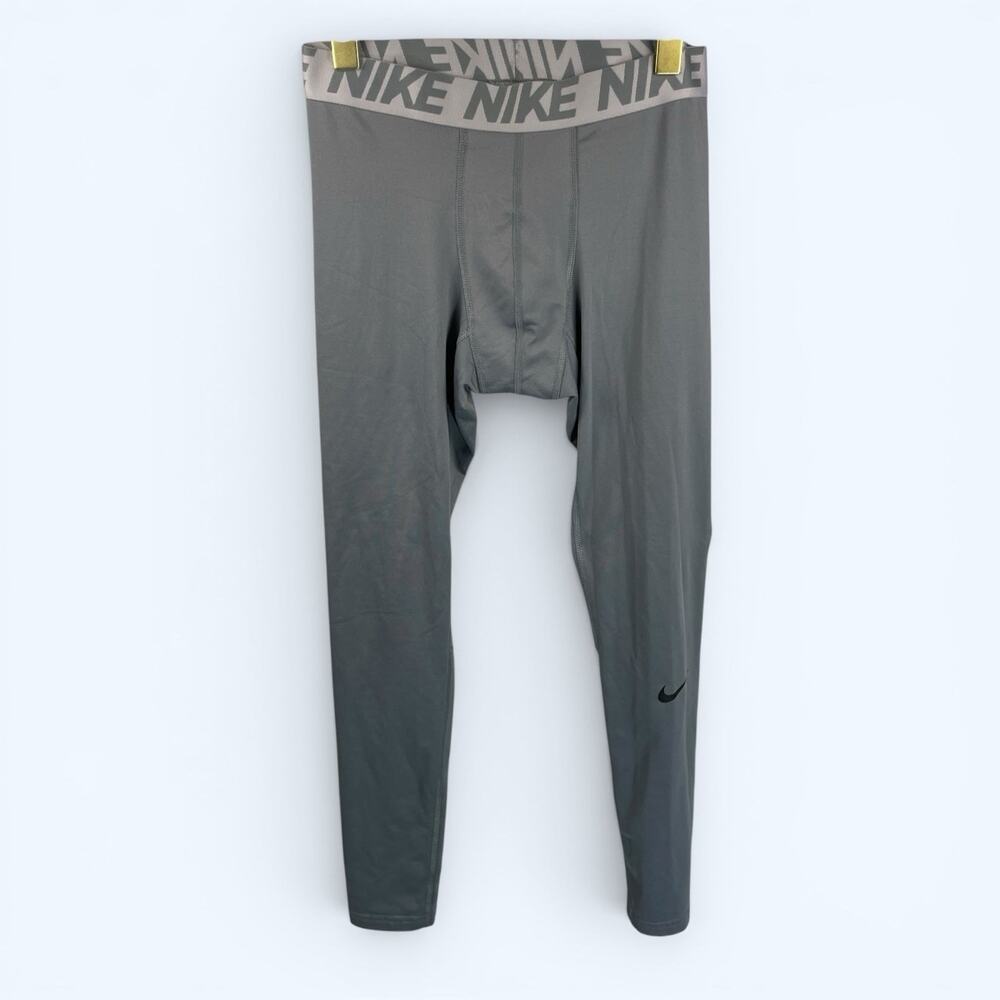 Nike Men's Dri-fit Fitness Running Tights Compression Fleece Pants Grey Medium